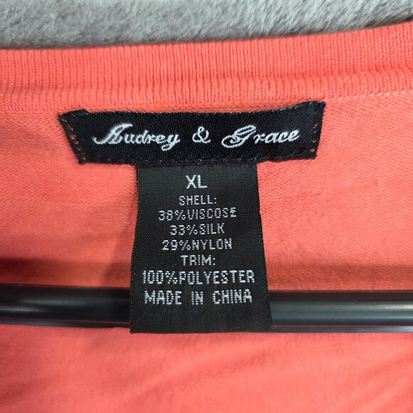 Womens Audrey & Grace Coral Cardigan Floral Detail Button Up Silk Blend Size XL - Picture 3 of 8